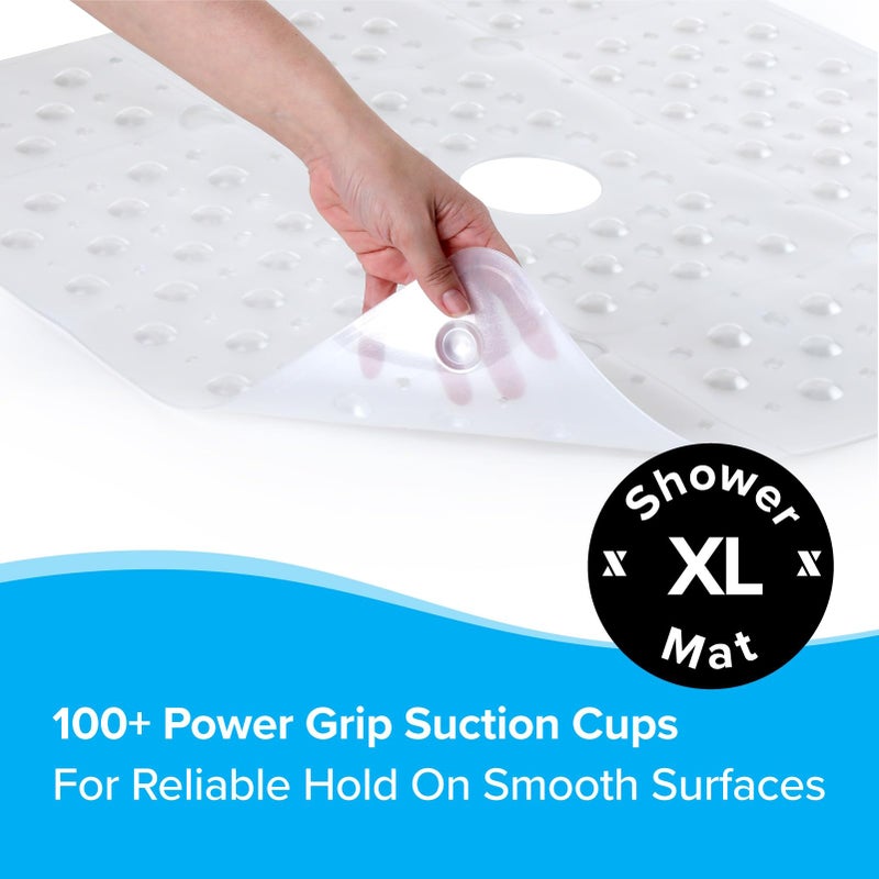 SlipX Solutions 27" Oversize Square Shower Mat, Non-Slip Mat for Elderly & Kids, 100+ Power Grip Suction Cups for Smooth Surfaces, Machine Washable, White Pearl - Image 5